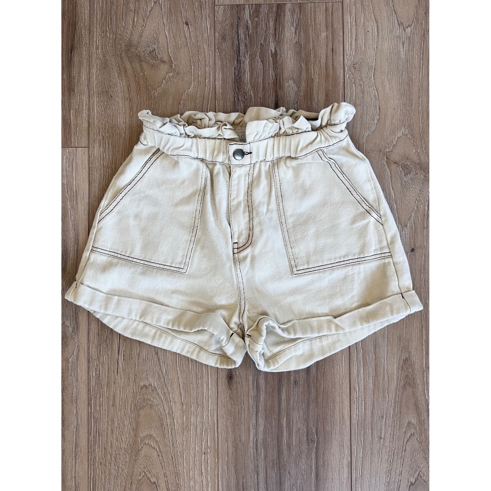 Sage The Label Paperbag Waist Denim Shorts Contrast Stitch S Y2K Safari Coastal